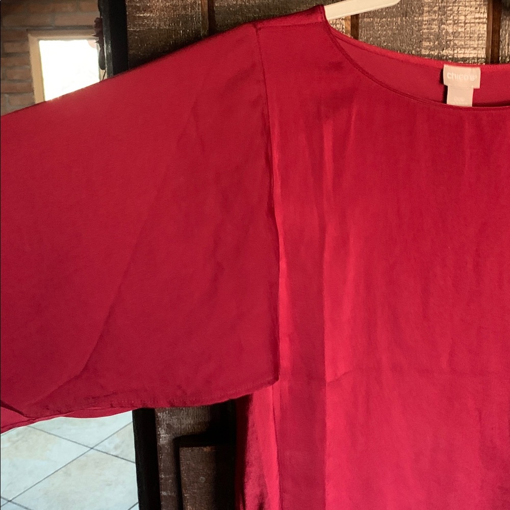 Chico’s womens burgundy blouse flowy drapey seems oversized size 00P - Picture 6 of 12
